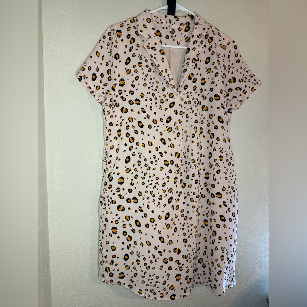 Entro Leopard Print Mini Dress - Cream and Black